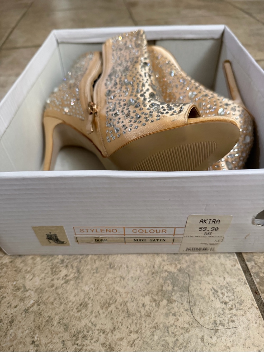 Nude Satin Rhinestone Boot Heels - Picture 5 of 5